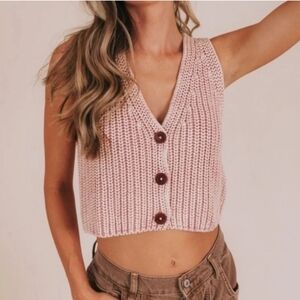 Free People Close To Me Knit Button-Up Crop Sz Large